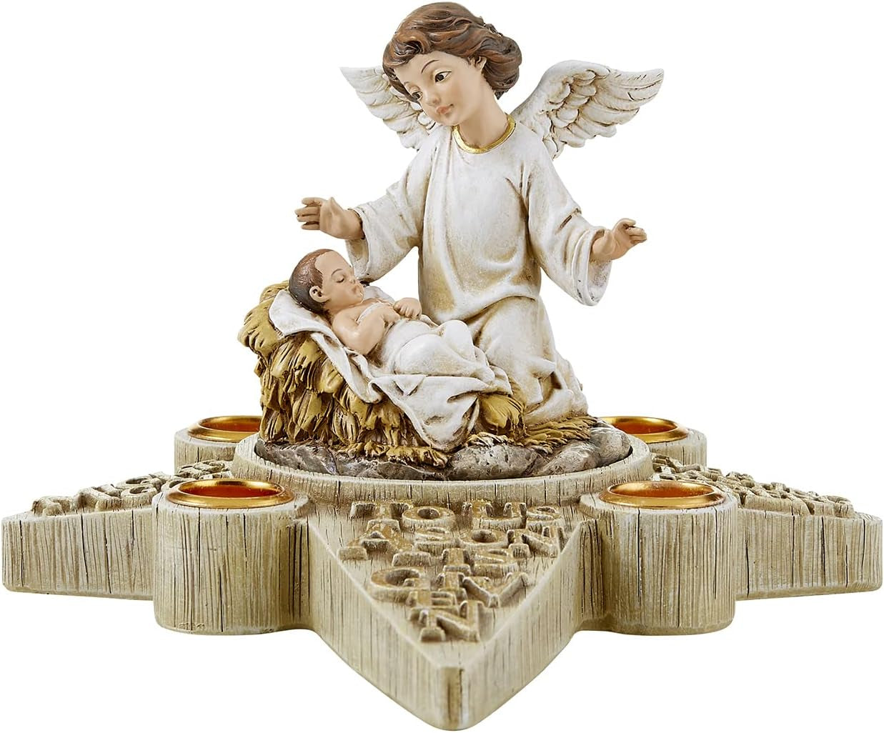 CBC Group  - Sculpted Resin Advent and Christmas Candle Holder, 2-Piece, Angel Nativity Wreath