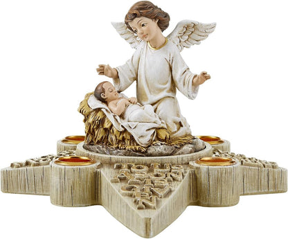 CBC Group  - Sculpted Resin Advent and Christmas Candle Holder, 2-Piece, Angel Nativity Wreath