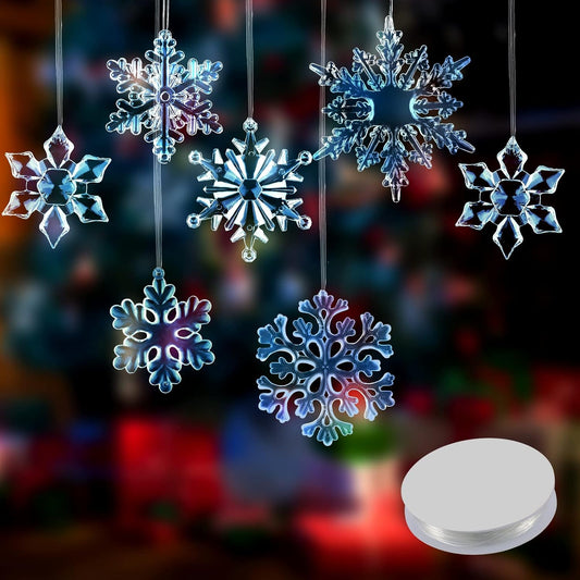 Acrylic Crystal Snowflakes Ornaments Acrylic Xmas Snowflakes for Christmas Winter DIY Decoration, Assorted Sizes 1.6/2/ 2.8/3.4/4.4 Inches (Blue, 24)