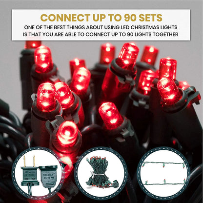 50 LED Mini Christmas String Lights 120V UL588 (50, Red)