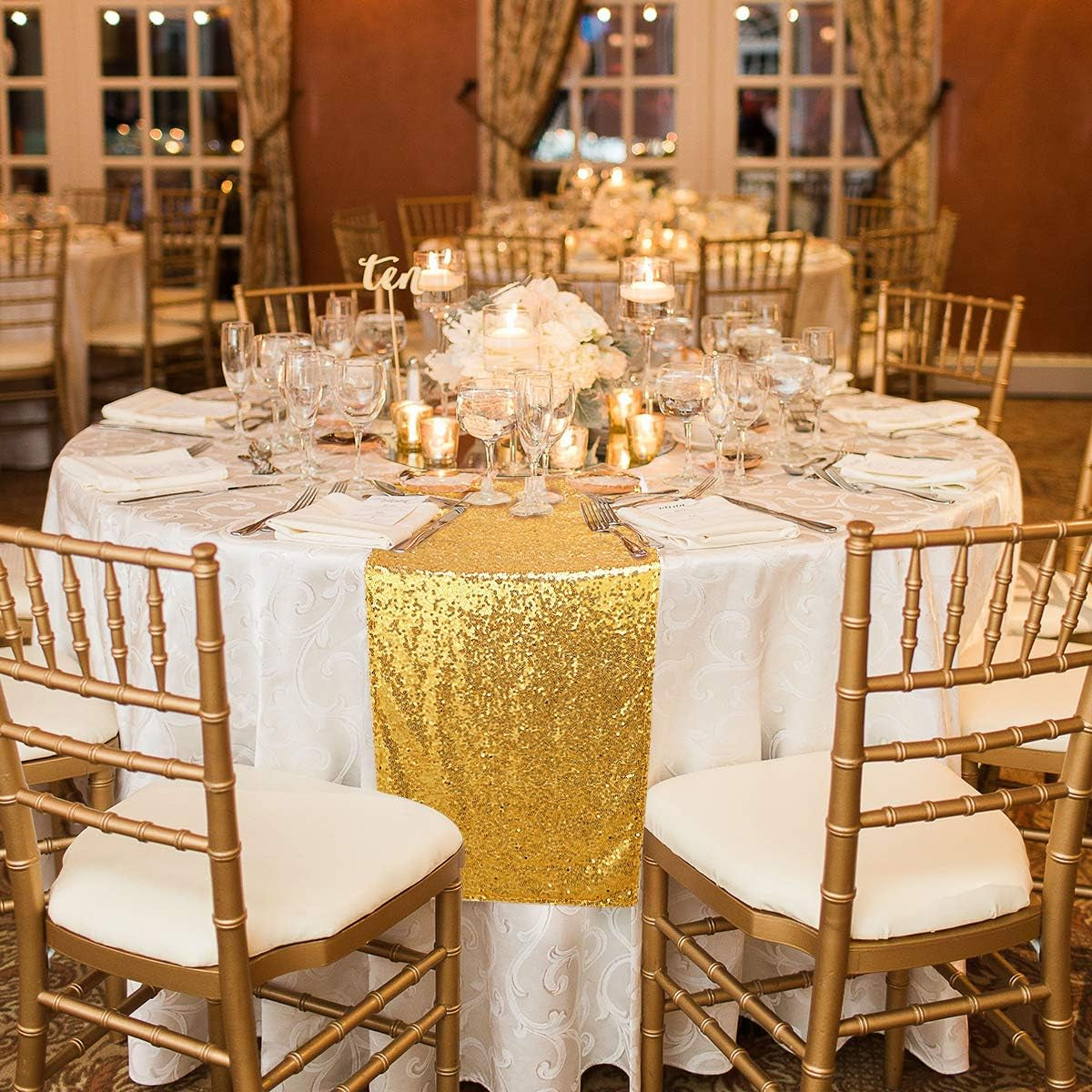 Gold Sequin Table Runners, 2 Pack Glitter 12''X108'' Table Cloth for Graduation Decorations/Birthday/Wedding/Bridal Baby Shower/Christmas Gold Party Decorations