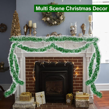 5 String Total 50 Ft Green Christmas Tinsel Garland Xmas Tree Decorations Christmas Metallic Twist Garland Hanging Decorations Indoor Outdoor Christmas Party Supplies, Each 10 Ft by 4 Inch