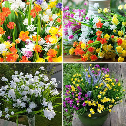 20 Bundles Outdoor Artificial Fake Flowers UV Resistant Shrubs Plants, Faux Plastic Greenery for Indoor outside Hanging Plants Garden Porch Window Box Home Wedding Farmhouse Decor (White)