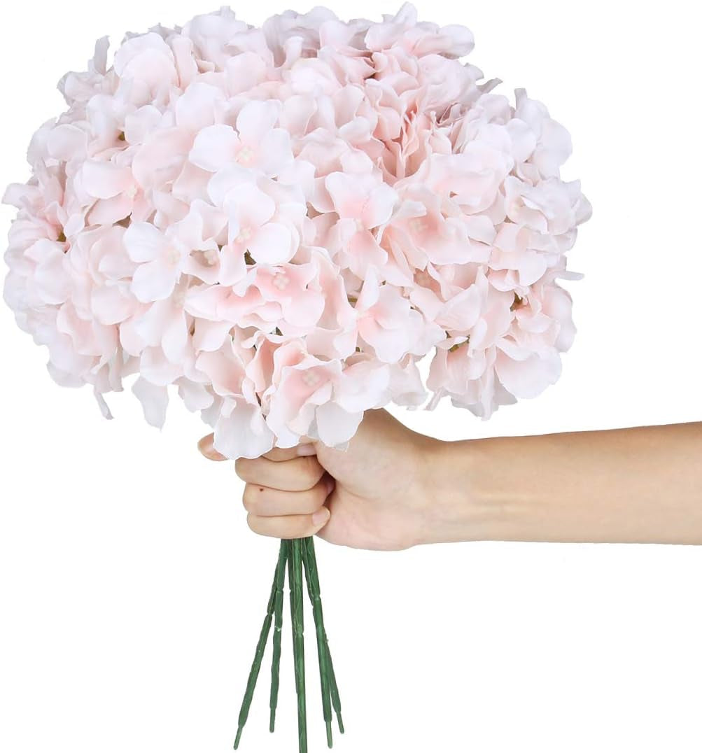 Silk Hydrangea Heads with Stems,Baby Pink Artificial Flower Heads DIY Wedding Centerpiece Home Party Baby Shower Decor (Baby Pink, 10)