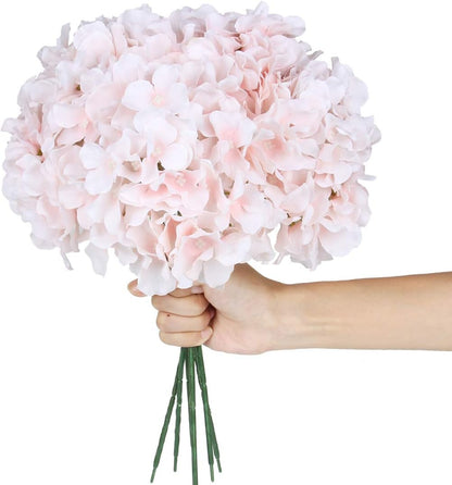 Silk Hydrangea Heads with Stems,Baby Pink Artificial Flower Heads DIY Wedding Centerpiece Home Party Baby Shower Decor (Baby Pink, 10)