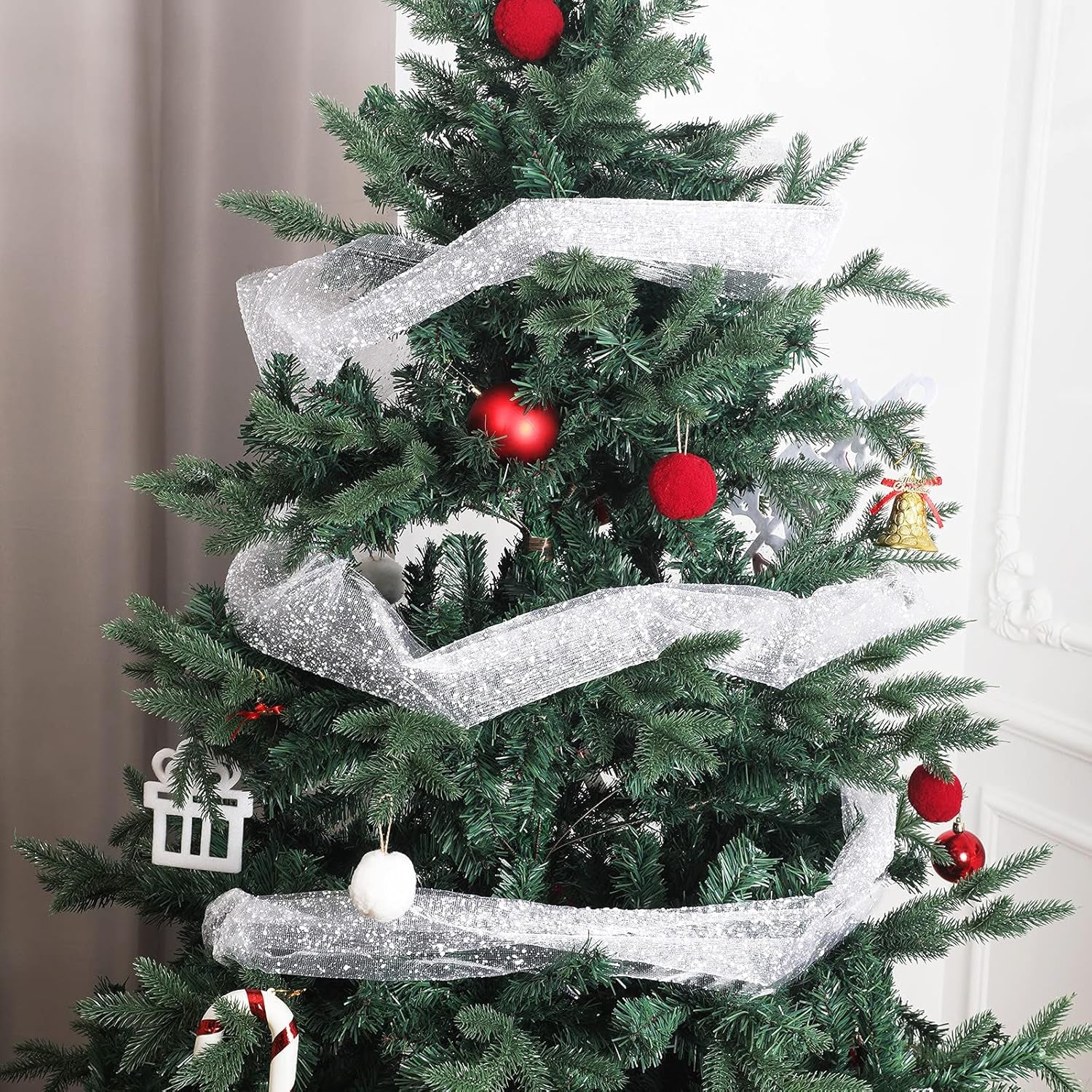 10 Inch X 30 Feet Christmas Snow Poly Mesh Ribbon Decorated Snowball Mesh Ribbon for Christmas Graduation Party Decoration (White)