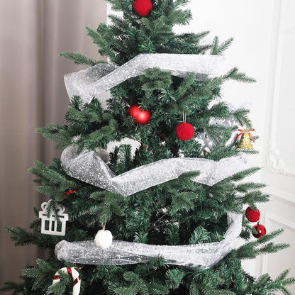 10 Inch X 30 Feet Christmas Snow Poly Mesh Ribbon Decorated Snowball Mesh Ribbon for Christmas Graduation Party Decoration (White)