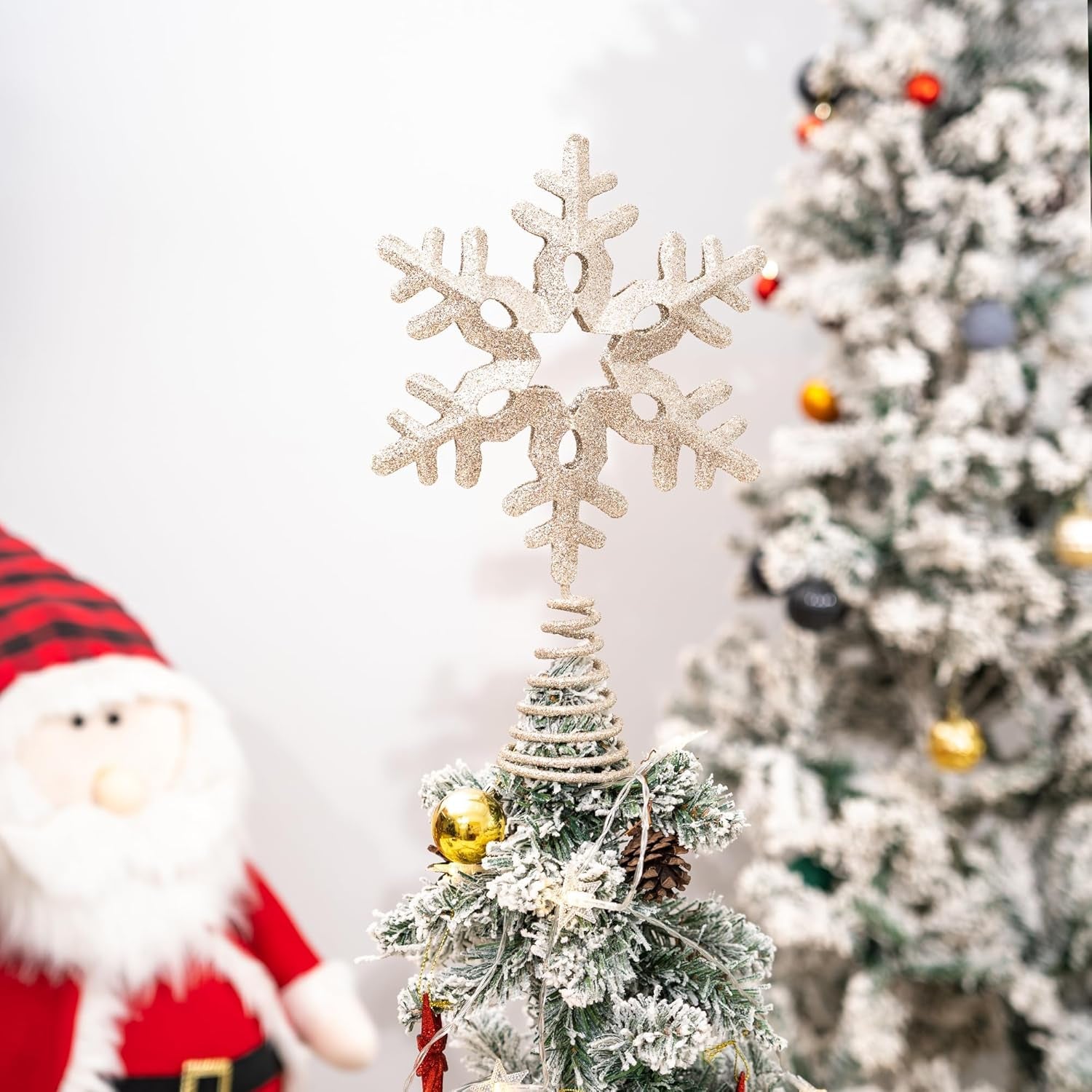 Tree Topper Snowflake, 13.25" Silver Glittered Christmas Tree Topper Decor, Christmas Tree Top Ornament Perfect for Any Size Xmas Tree