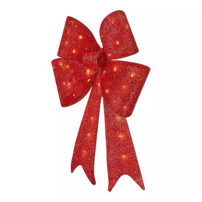 24 In. Yuletide Lane LED Red Tinsel Bow Holiday Yard Decoration