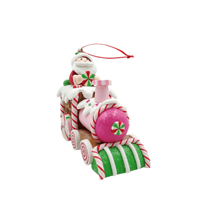 Multicolor Clay Dough Gingerbread Santa on Train Christmas Ornament, 5.1", by