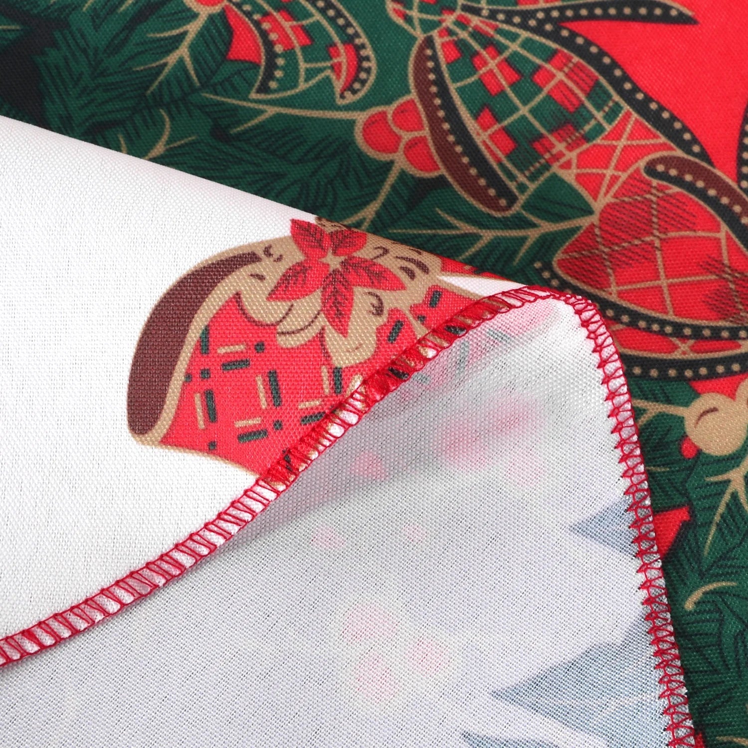 Christmas Tablecloth round 60 Inch - Holly Ribbon Pattern Washable Wrinkle Resistant Holiday Tablecloths for Christmas Family Gathering, Dining Room Table Decoration 130GSM