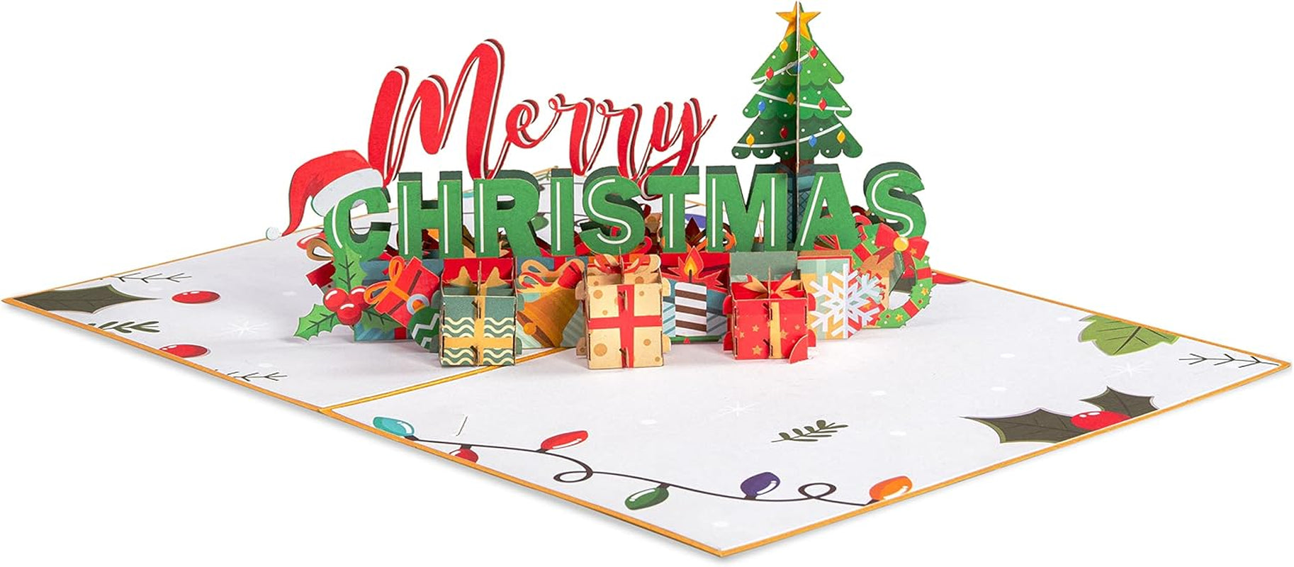 Pop up Christmas Card, 3D Merry Christmas, for Christmas or Holidays, 5" X 7" Cover - Includes Envelope and Removable Note Tag