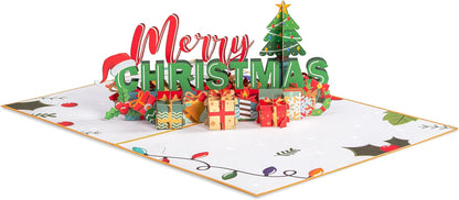 Pop up Christmas Card, 3D Merry Christmas, for Christmas or Holidays, 5" X 7" Cover - Includes Envelope and Removable Note Tag