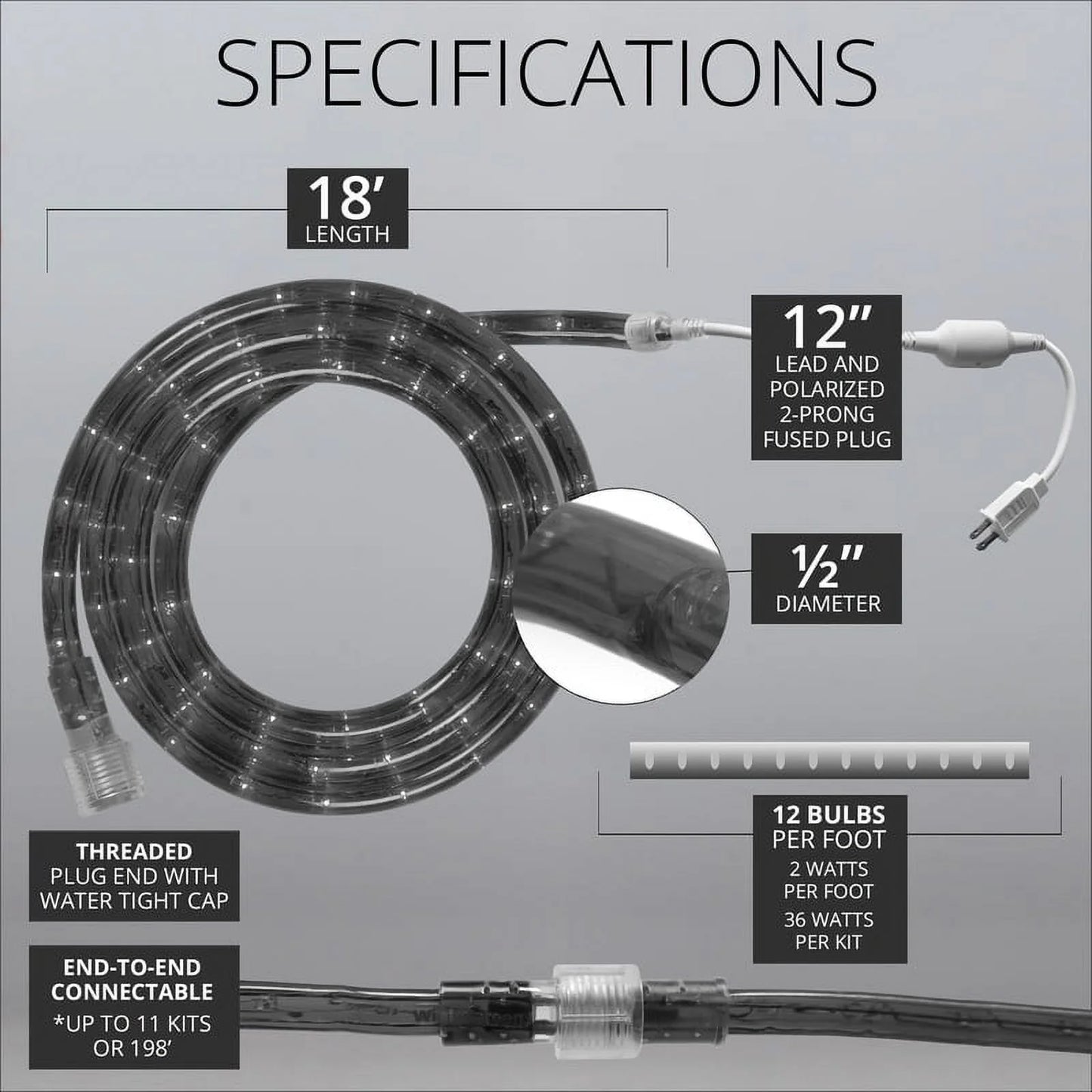 18 Ft. Clear Rope Light Kit, 216 Incandescent Lights, Ready-To-Install, Mounting Clips Included