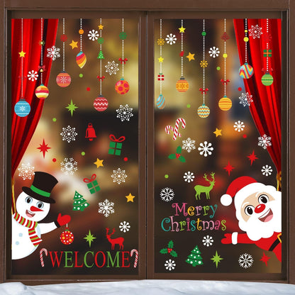 150 PCS Christmas Window Clings,Santa Claus Snowman Christmas Balls Window Glass Decorations for Party Supplies