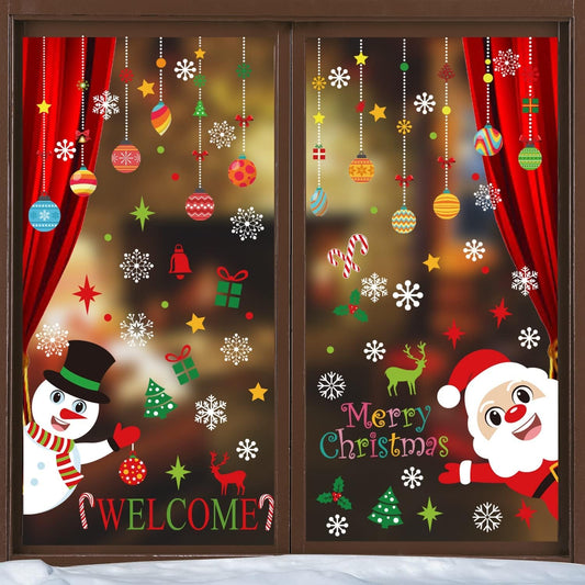 150 PCS Christmas Window Clings,Santa Claus Snowman Christmas Balls Window Glass Decorations for Party Supplies