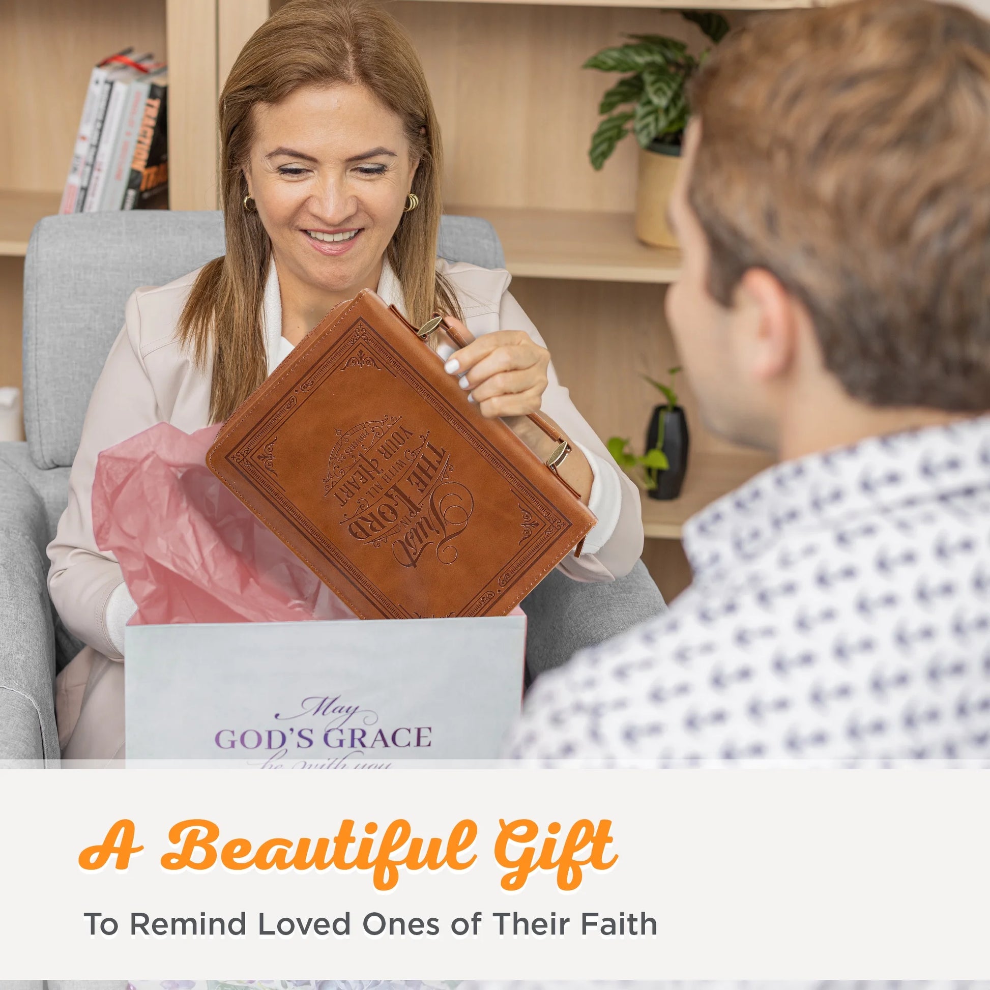 Classic Vegan Leather Bible Cover for Men & Women: Trust in the Lord Inspirational Bible Verse, Sturdy Easy Carry Book Case, Pen Loops, Pockets, Accessory Storage, Brown, XL