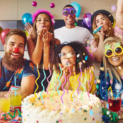 12 Pcs Twisted Birthday Candles Spiral Metallic Cupcake Thin Long Cake Candles with Holders for Birthday Wedding Party(Colorful)