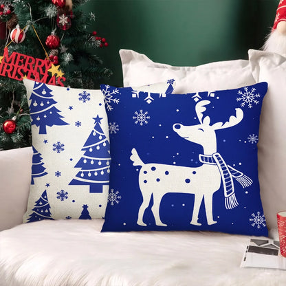 Christmas Throw Pillow Covers 18''X18'' Set of 4 Decorative Holiday Pillows Cover Cases Farmhouse Decor for Xmas Decoration Home Couch Sofa, Blue
