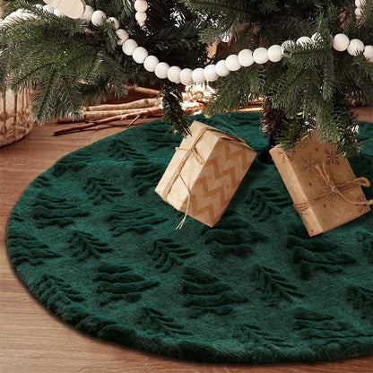 Christmas Tree Skirt Green Plush Skirts Christmas Decorations Indoor Xmas Ornaments Holiday Decor for Party, 48In