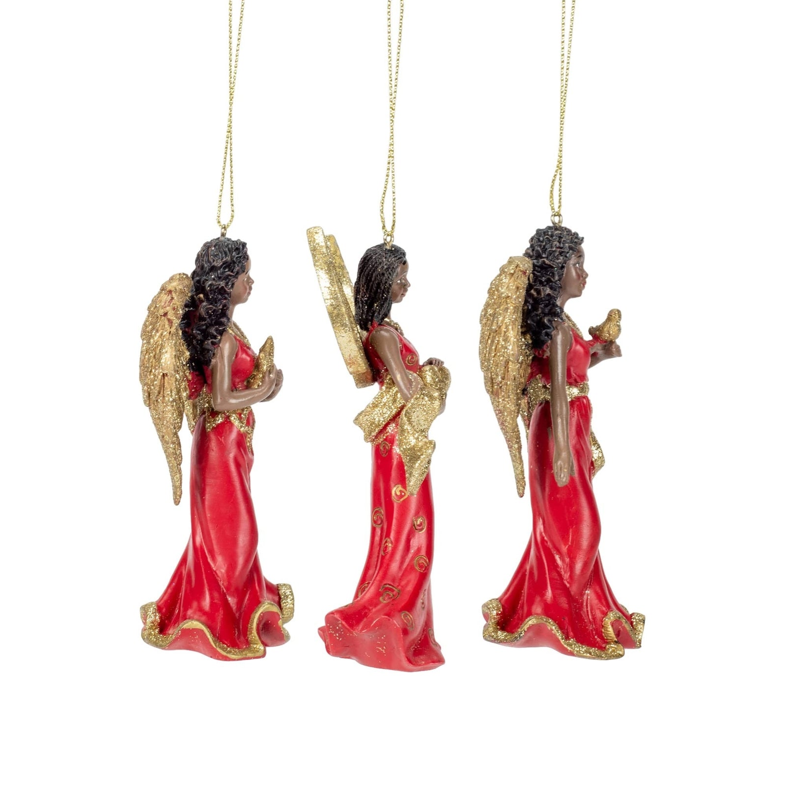 Kurt Adler 4.75" Resin Red & Gold African American Angel Ornament 3/Asstd