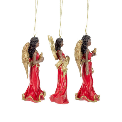 Kurt Adler 4.75" Resin Red & Gold African American Angel Ornament 3/Asstd