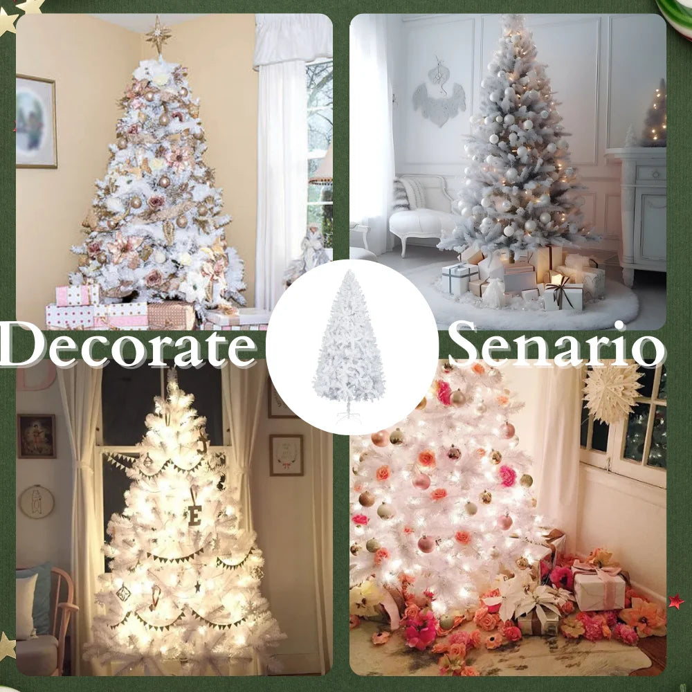 7.5Ft White Christmas Tree Artificial Christmas Tree Seasonal Holiday Decoration W/ 1,500 Branch Tips, Stand
