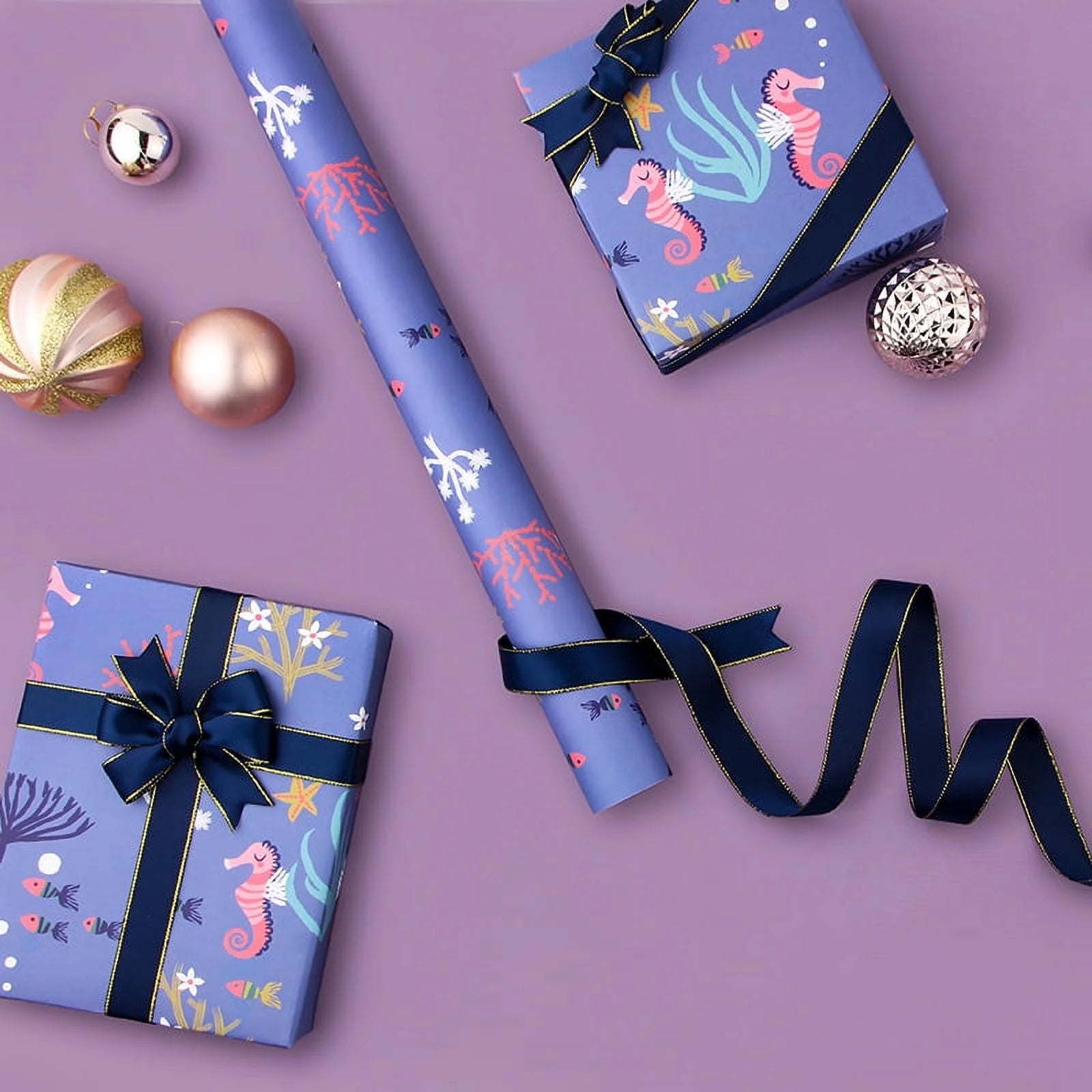 Mermaid Seahorse Seashell Gift Wrapping Paper, 12 Pack (20"X29")