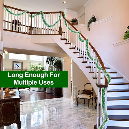 5 String Total 50 Ft Green Christmas Tinsel Garland Xmas Tree Decorations Christmas Metallic Twist Garland Hanging Decorations Indoor Outdoor Christmas Party Supplies, Each 10 Ft by 4 Inch