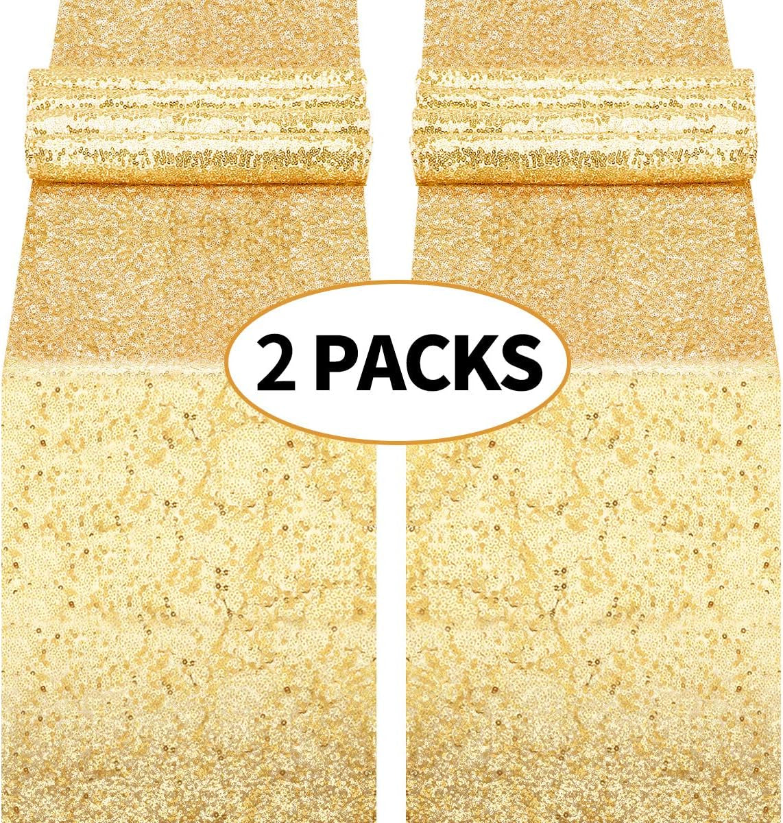 Gold Sequin Table Runners, 2 Pack Glitter 12''X108'' Table Cloth for Graduation Decorations/Birthday/Wedding/Bridal Baby Shower/Christmas Gold Party Decorations