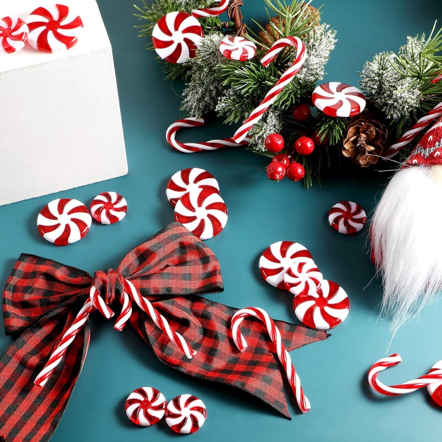 48 Pcs Christmas Candy Canes Ornament Plastic Christmas Tree Hanging Decoration Fake Swirl Candy Canes Garlands with Crystal Wire for Home Xmas Gift Indoor Outdoor Party Favor (Red and White)