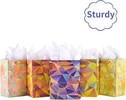 Gift Bags Medium Size Set, 5 Pack Assorted Small Bulk Birthday Gift Wrapping Bag with Tissue Paper for Men Women Girls Baby Bridal Shower Present Bag for Anniversary Party,10 Piece Set