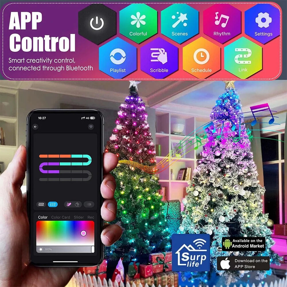 200 LED Christmas Tree Lights with Smart APP & Remote Control Waterfall String Fairy Lights Outdoor Waterproof Party Decor