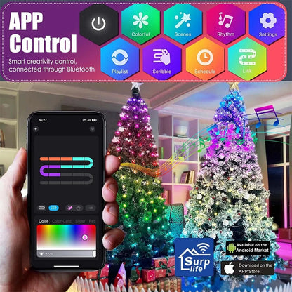 200 LED Christmas Tree Lights with Smart APP & Remote Control Waterfall String Fairy Lights Outdoor Waterproof Party Decor