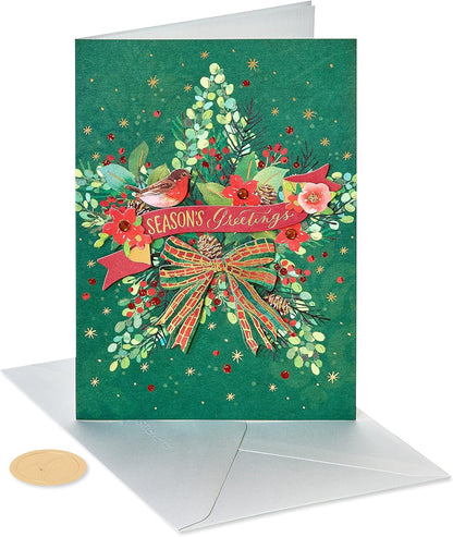 Boxed Christmas Cards with Envelopes, Joyful Holiday, Traditional Wreath (8-Count)