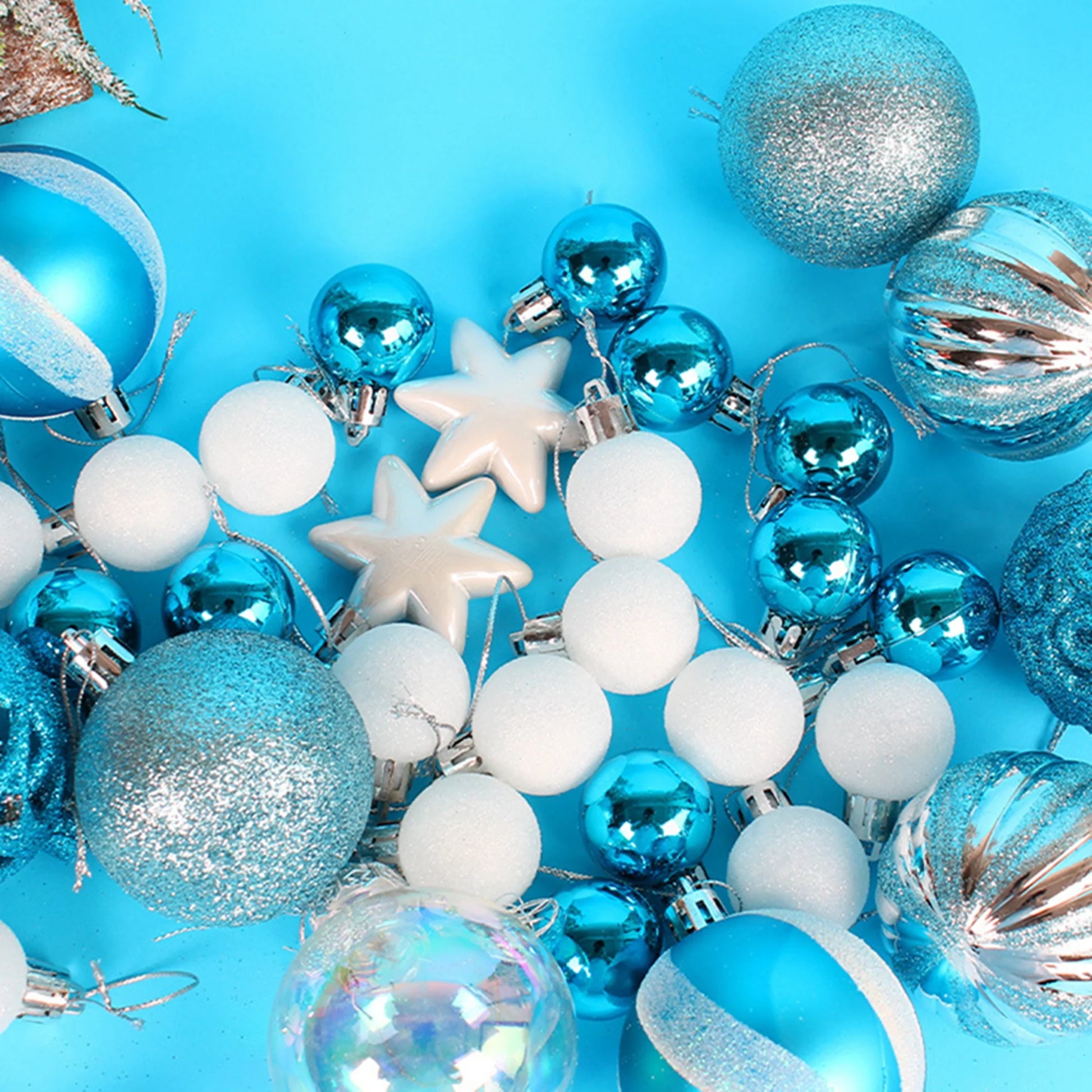 Christmas Ball Ornaments Set 42Pcs ,Christmas Tree Decorations Indoor Blue and Silver 2.4" Ball