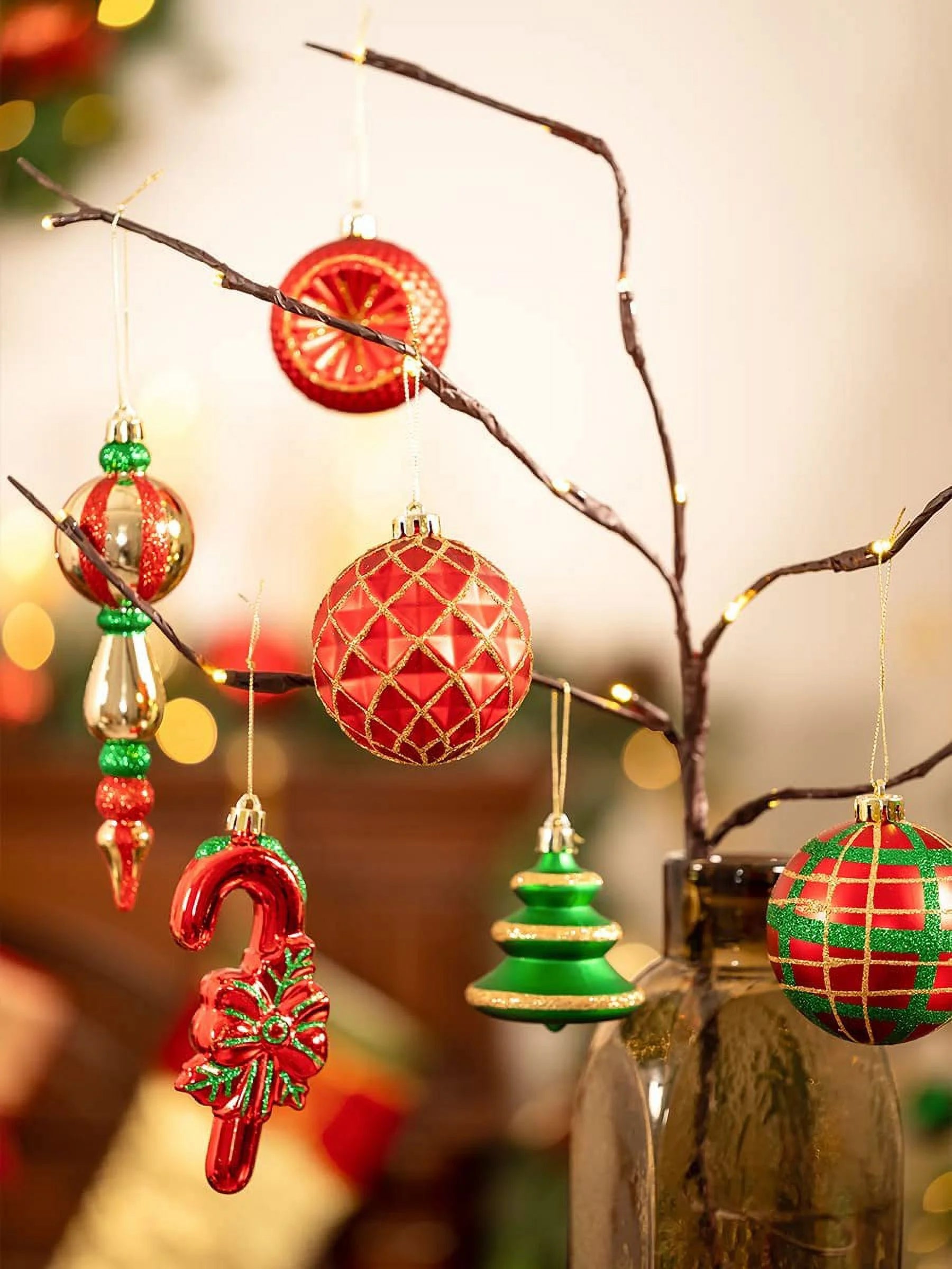 108Ct Christmas Ornaments Set, Red Green Gold Christmas Tree Ornaments for Party Decor