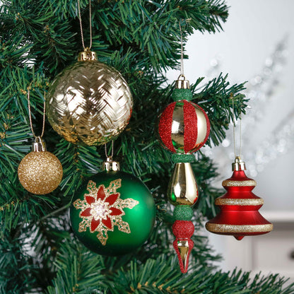 108Ct Christmas Ornaments Set, Red Green Gold Christmas Tree Ornaments for Party Decor
