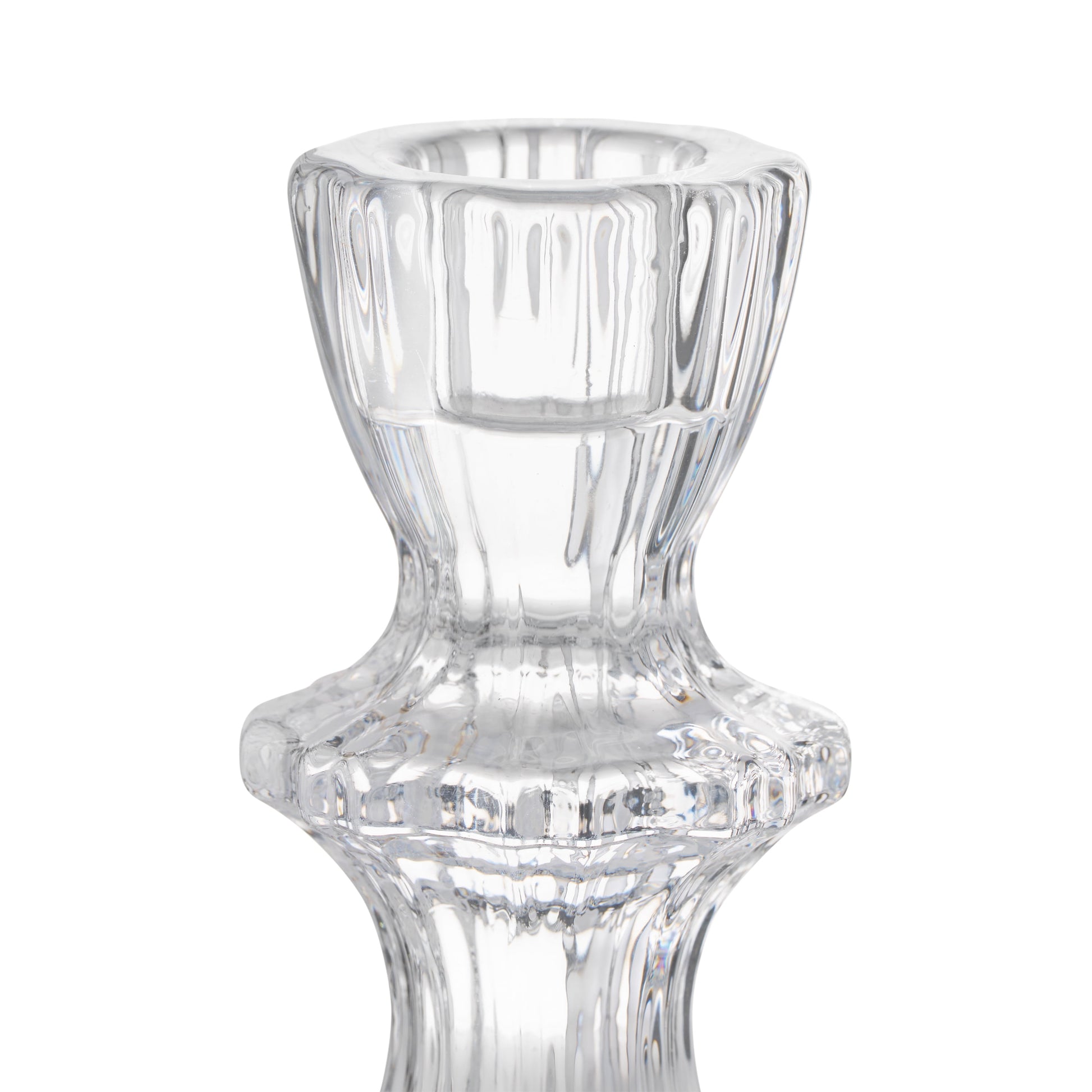 8” Decorative Clear Glass Taper Candle Holder, Large