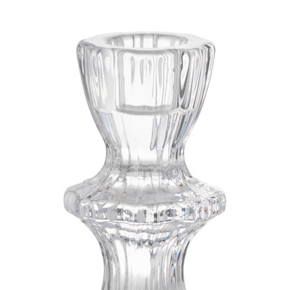 8” Decorative Clear Glass Taper Candle Holder, Large