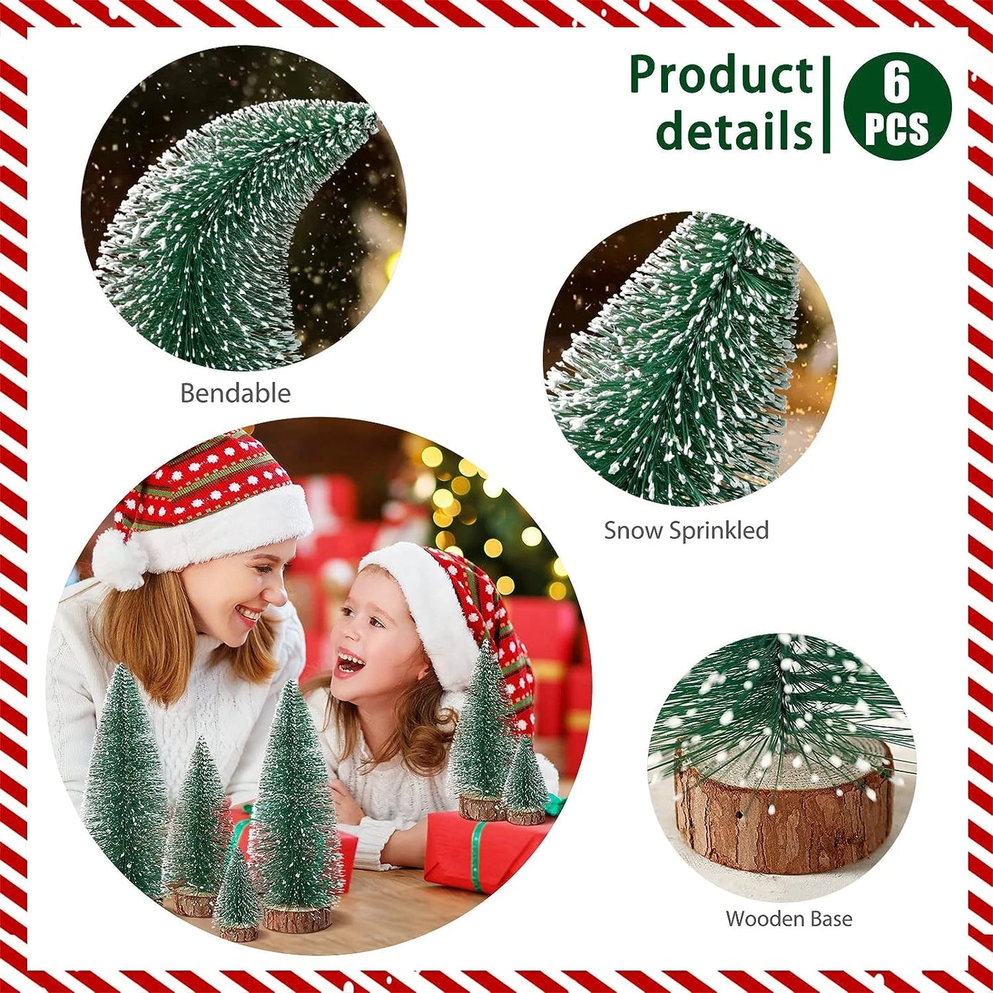 Mini Christmas Trees Decorations - 6Pcs Small Bottle Brush Trees, Artificial Tabletop Christmas Tree for Indoor Outdoor Home Room Party(Green)