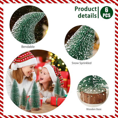 Mini Christmas Trees Decorations - 6Pcs Small Bottle Brush Trees, Artificial Tabletop Christmas Tree for Indoor Outdoor Home Room Party(Green)