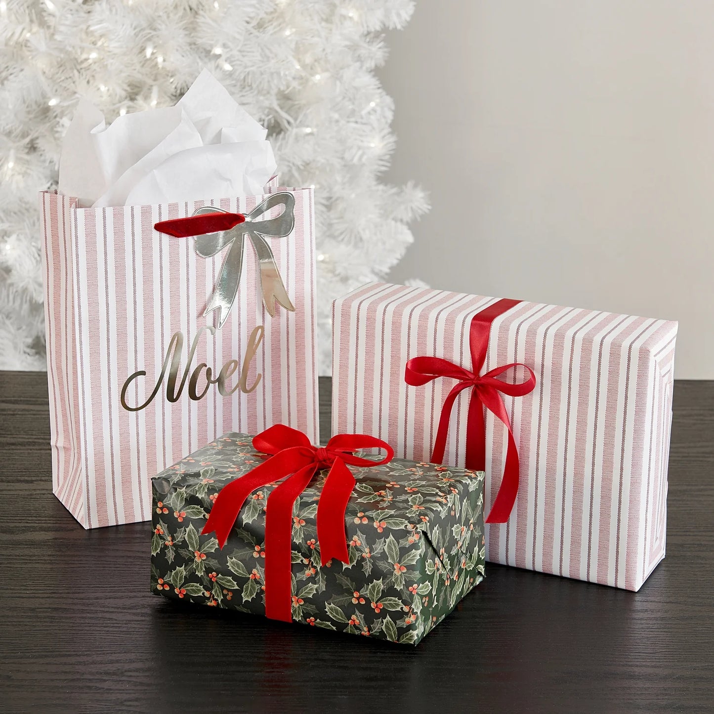 Red and White Stripes Kraft Christmas Wrapping Paper, 60 Sq Ft, by