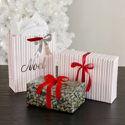 Red and White Stripes Kraft Christmas Wrapping Paper, 60 Sq Ft, by