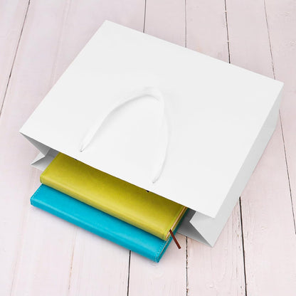 Extra Large Kraft Paper Gift Bags - 12 Pcs, White, 16X6X12 Inches, Ribbon Handles, Party, Wedding and Shopping Bags