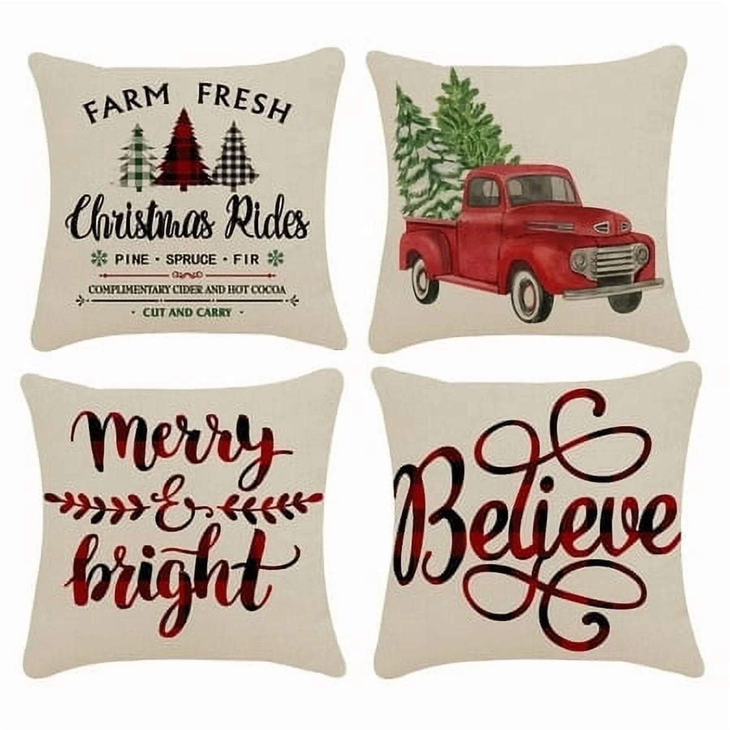 Christmas Pillow Covers 18 X 18 Inch Decorations Farmhouse Indoor Christmas Tree Decorativethrow Pillow Cases (4 Count)