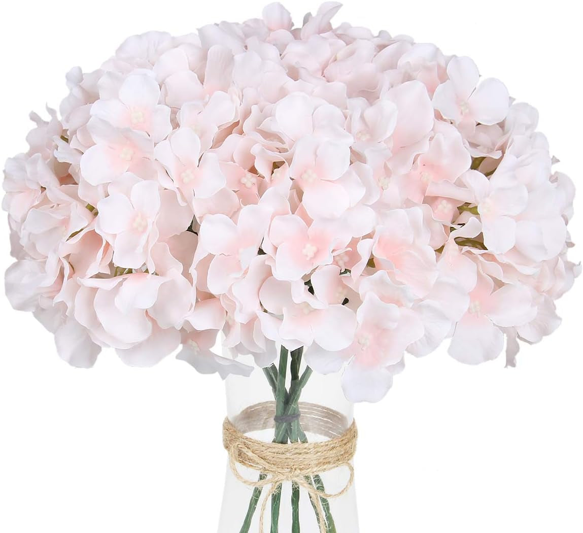 Silk Hydrangea Heads with Stems,Baby Pink Artificial Flower Heads DIY Wedding Centerpiece Home Party Baby Shower Decor (Baby Pink, 10)