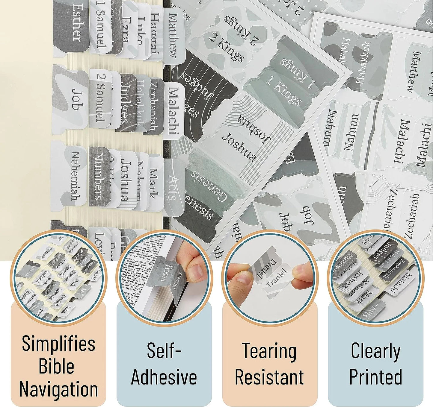 - Bible Tabs, 75 Tabs, Gray Theme, Laminated Bible Tabs for Women and Men