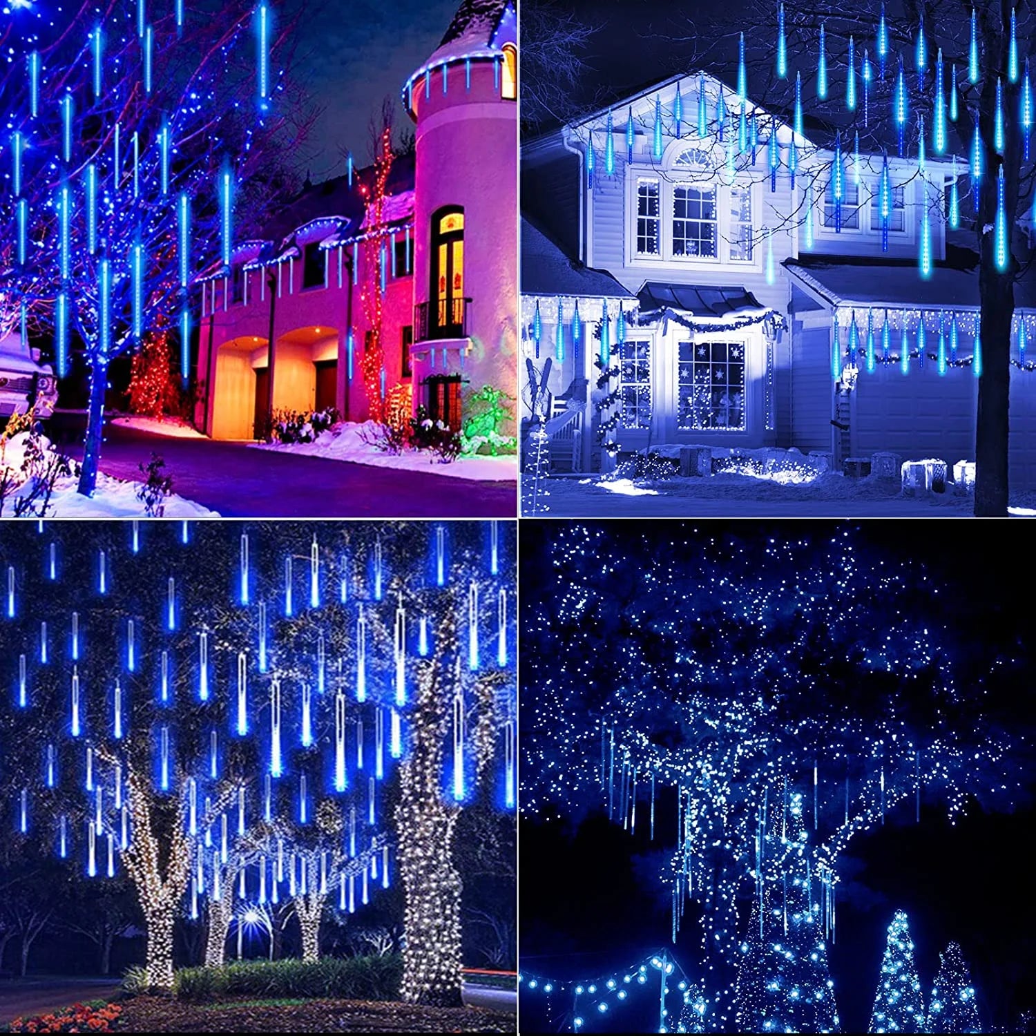 Christmas Lights, Meteor Shower Icicle String Lights, 18 Inches 10 Tubes 360 LED Christmas Lights Outdoor Dropping Lights, Hanging Falling Rain Lights Holiday Christmas Tree Lights, Blue