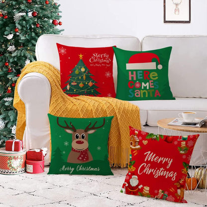 Set of 4 Christmas Pillow Covers 16X16 Inch Merry Christmas Pillow Cases Christmas Tree Throw Pillow Covers Red Green Xmas Holiday Pillow Covers Outdoor Couch Sofa Cushion Covers for Christmas(16)